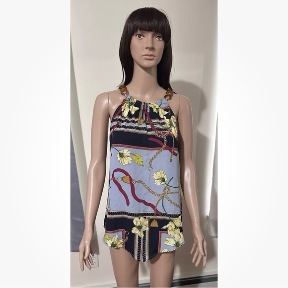 New York & Company Floral Chain Print Halter Blouse Women’s Size Small - Picture 1 of 13